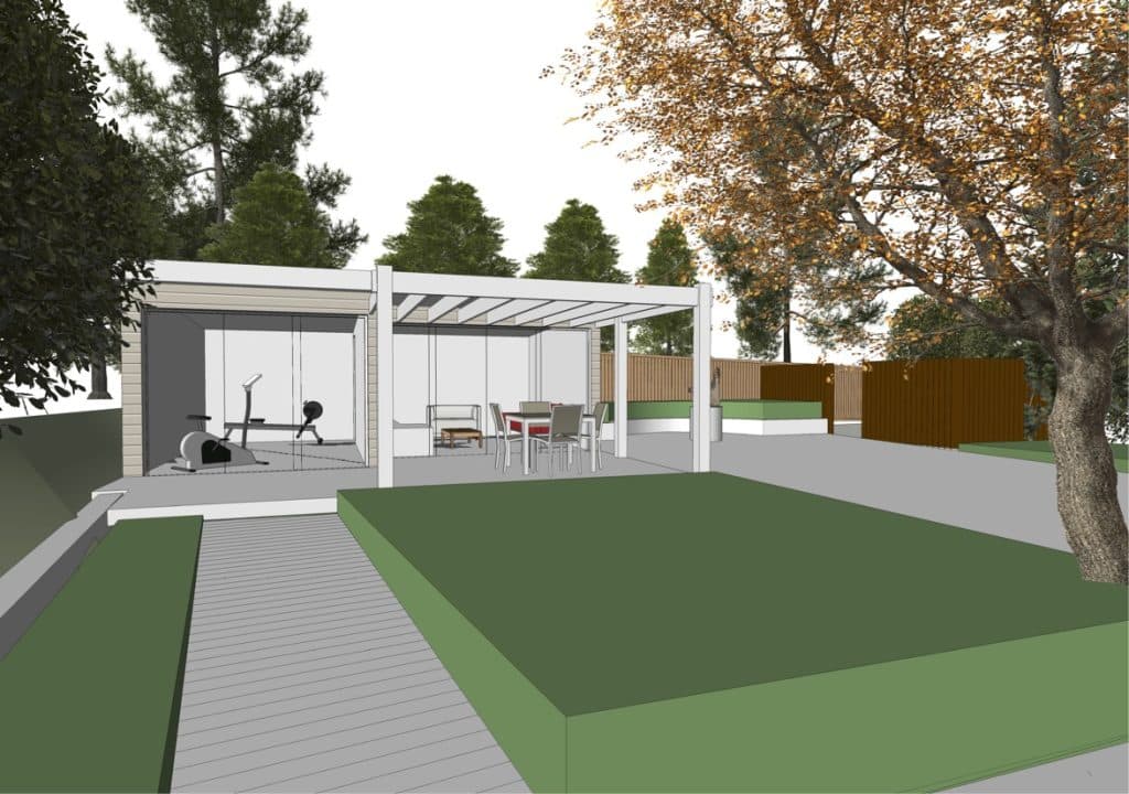 Garden room gym and den 3D design Sussex Kent