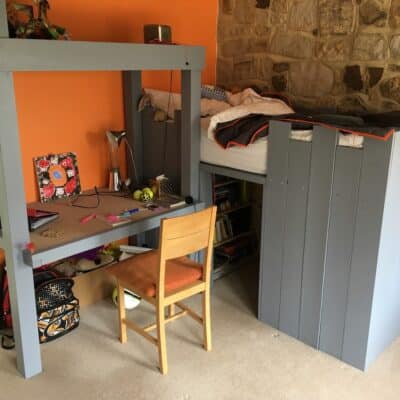 Child's bedroom den with desk, storage for toys and making use of high ceilings design build Kent Sussex