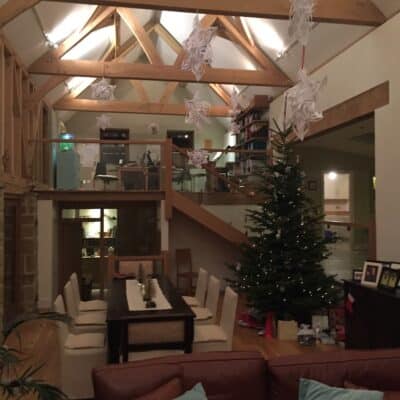 Double height living area barn conversion design build Kent Sussex