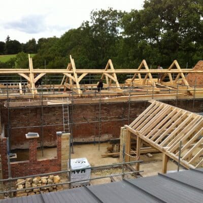 Barn conversion new oak roof in construction design build Kent Sussex